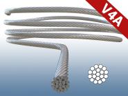 Seil Drahtseil Edelstahl 4 mm 1x19 DIN 3060 Stahlseil V4A hart + unflexibel 4 mm | 1 Meter