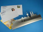 Edelstahl V2A Briefablage mit Skyline Postablage Schreibtisch Stadt Ablage 