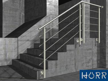 Geländer Treppe mit Podest mit Edelstahl-Handlauf, Füllung: 4 Streben - Befestigung: Wangenmontage - Inkl. 5% Rabatt 