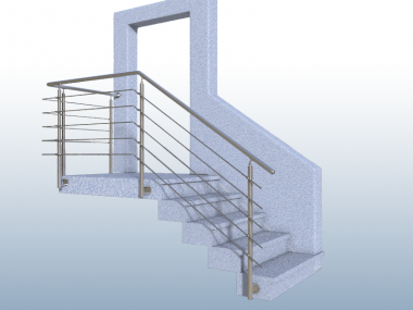 Geländer Treppe mit Podest und Abschluss mit Edelstahl-Handlauf