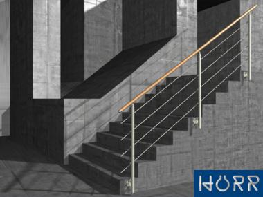 Geländer Treppe mit Holz-Handlauf, Füllung: 4 Streben - Befestigung: Wangenmontage - Inkl. 5% Rabatt 