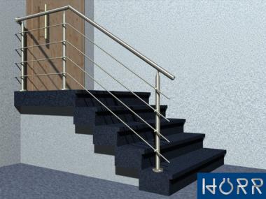 Geländer Treppe mit Podest mit Edelstahl-Handlauf, Füllung: 4 Streben - Befestigung: Bodenmontage - Inkl. 2% Rabatt 