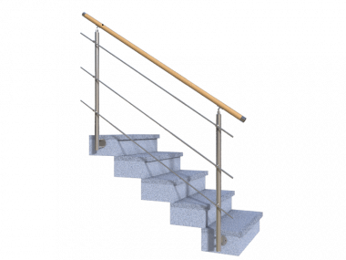 Geländer Treppe mit Holz-Handlauf, Füllung: 3 Streben - Befestigung: Wangenmontage - Inkl. 2% Rabatt 