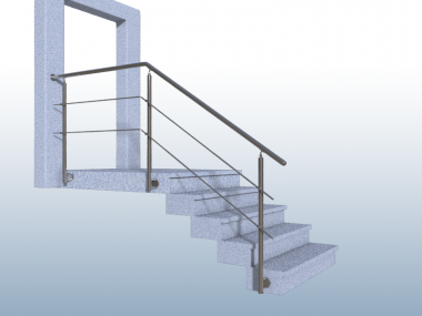 V4A-Geländer Treppe mit Podest mit Edelstahl-Handlauf, Füllung: 2 Streben - Befestigung: Wangenmontage - Inkl. 5% Rabatt 