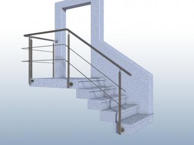 Geländer Treppe mit Podest und Abschluss mit Edelstahl-Handlauf, Füllung: 2 Streben - Befestigung: Wangenmontage - Inkl. 2% Rabatt 