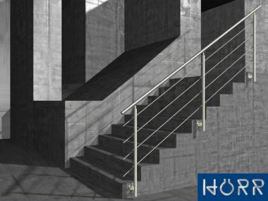 Geländer Treppe mit Edelstahl-Handlauf, Füllung: 4 Streben - Befestigung: Wangenmontage - Inkl. 2% Rabatt 