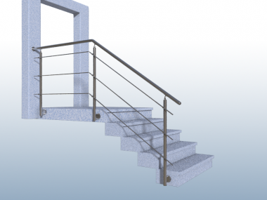 Geländer Treppe mit Podest mit Edelstahl-Handlauf, Füllung: 3 Streben - Befestigung: Wangenmontage - Inkl. 5% Rabatt 