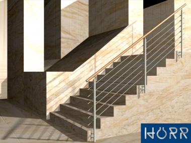 Geländer Treppe mit Holz-Handlauf, Füllung: 6 Streben - Befestigung: Wangenmontage - Inkl. 5% Rabatt 