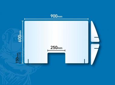 Plexiglas Schutz gegen Spuck Scheibe Hustenschutz Thekenaufsteller H 60 x B 90 Aufsteller 60 x 90 cm | MIT Ausgabe 15x25 cm