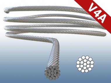 Seil Drahtseil Edelstahl 1 mm 1x19 DIN 3060 Stahlseil V4A hart + unflexibel 1 mm | 1 Meter