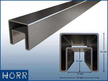 Glasleistenrohr 25x25 mm mit Nut Rohr Edelstahl geschliffen Profil für Platte 25x25 | 2 m / 200 cm / 2000 mm