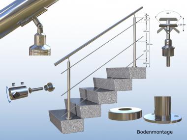 Geländer Boden Treppen  Balkon I-FORM - 3 x Rundstab - bis 2 m 2PF Bausatz 3 x Rundstab | bis 2 m ( 2 x Pfosten )