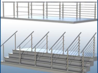 Geländer Boden GP06 I-FORM 2 Meter 2 Streben Edelstahl Balkon und Treppe Balkon 2 x Rundstab | bis 1 m ( 2 x Pfosten )