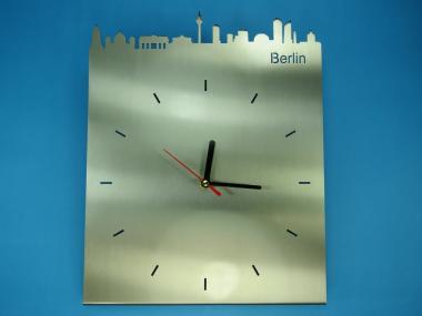 Edelstahl V2A Wanduhr mit Skyline - Berlin Berlin