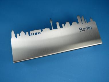 Edelstahl V2A Stiftablage mit Skyline - Berlin Berlin