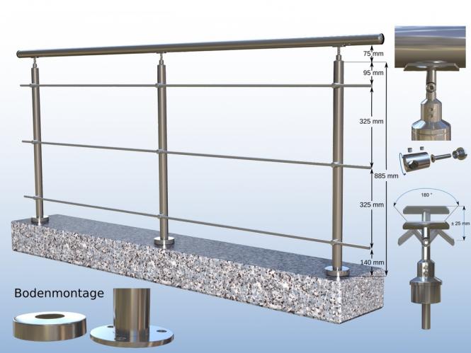 vorgesetzt Treppe Balkon Universal Edelstahl V2A Geländer Bausatz aufgesetzt 