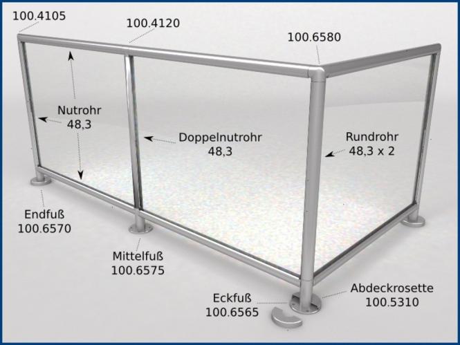 Glasleistenrohr Nutrohr Edelstahl Rohr 42,4 mm/48,3 mm/60,3 mm Geländer V2A 2,5m 